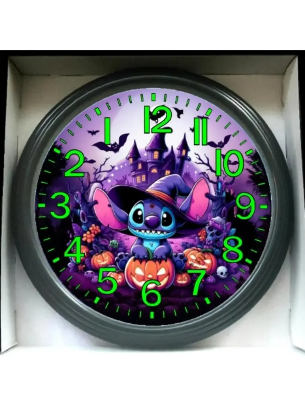 REVERSE TICKING Lilo & Stitch Glow In The Dark Wall Clock New!